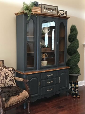 French Provincial China Cabinet / Hutch | General Finishes 2018 Design Challenge Refinished China Cabinet, French Provincial China Cabinet, China Cabinet Decor, Farmhouse China Cabinet, China Cabinet Redo, China Cabinet Hutch, China Cabinet Makeover, Antique China Cabinets, Painted China Cabinets