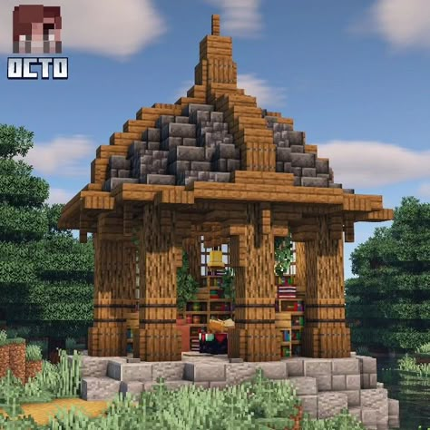 Circular Roof Minecraft, Old House Minecraft, Minecraft Furnace House, Minecraft Medieval Storage House, Minecraft Pavilion Ideas, Minecraft Village Inspiration, Allay House Minecraft, House Building Ideas Minecraft, Medevil Minecraft House