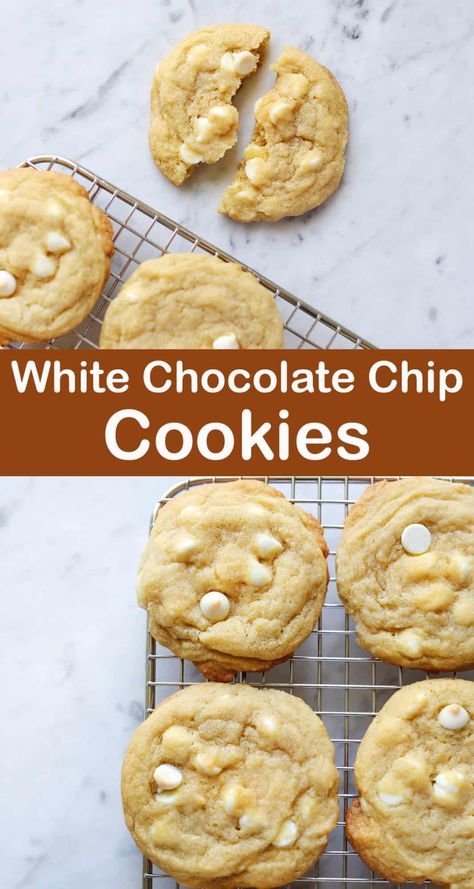 White Chocolate Chip Cookies - A Beautiful Mess Brown Butter White Chocolate Chip Cookies, Chocolate White Chip Cookies, White Chocolate Chunk Cookies, White Chocolate Chip Recipes, Oatmeal White Chocolate Chip Cookies, Cookies White Chocolate Chip, White Chip Cookies, Heath Cookies, White Chocolate Chips Recipes