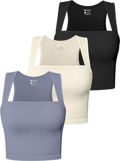 Amazon.com: OQQ Women's 3 Piece Tank Tops Strappy Sleeveless Square Neck Stretch Tee Shirts Crop Camis Black Pea Green Beige : Clothing, Shoes & Jewelry Women Tops Online, Clean Fits, Shirts Crop, Earthy Outfits, College Fits, Strappy Tank Tops, Tiktok Shop, Pretty Phone Cases, Neck Stretches