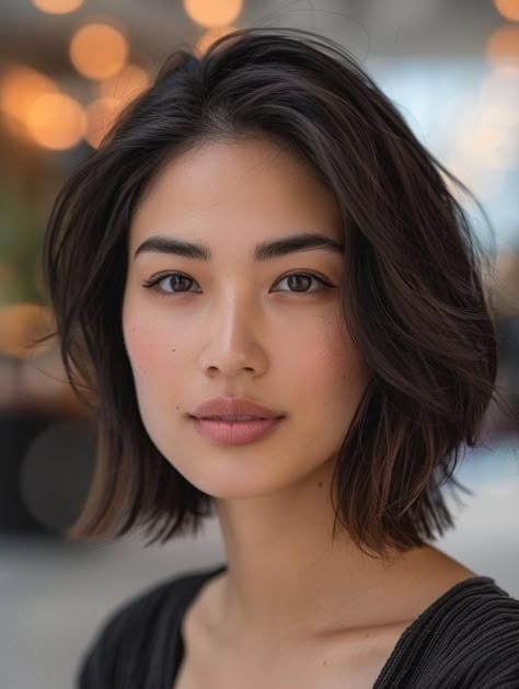 Stylish Bob Haircuts with Highlights for a Modern Look Chin Length Hair Asian, Asian Hair Lob, Asian Hairstyles Round Face, Asian Women Hairstyles, Bob Haircuts With Highlights, Asian Hair Bob, Haircuts With Highlights, Short Haircut Women, Asian Bob Haircut