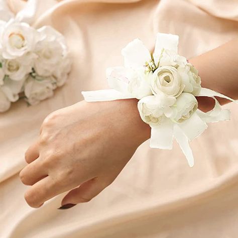 Amazon.com: Casdre Bride Wedding Wrist Corsage Hand Flower with Ribbon Bridal Corsage Wristlet Wedding Accessories for Women and Girls (Ivory) : Clothing, Shoes & Jewelry Flower Bracelet Wedding Wrist Corsage, Flower Bracelet Wedding, Bridal Corsage, Corsage And Boutonniere Set, Wrist Flowers, Wedding Numbers, Wedding Hands, Hand Flowers, Flower Corsage