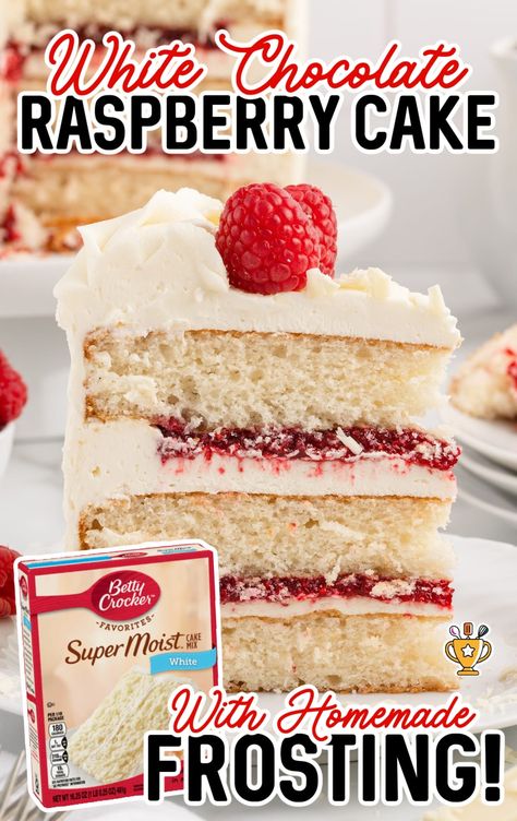 Indulge in a White Chocolate Raspberry Cake with sweet white chocolate and tart raspberries. Perfect for any celebration or special occasion! White Chocolate Raspberry Torte, White Chocolate Raspberry Cake With Box Cake, White Chocolate Raspberry Layer Cake, White Chocolate Almond Raspberry Cake, White Raspberry Cake, White Chocolate Raspberry Cake Recipe, Raspberry Filling Cake, White Chocolate Raspberry Poke Cake, White Chocolate Strawberry Cake