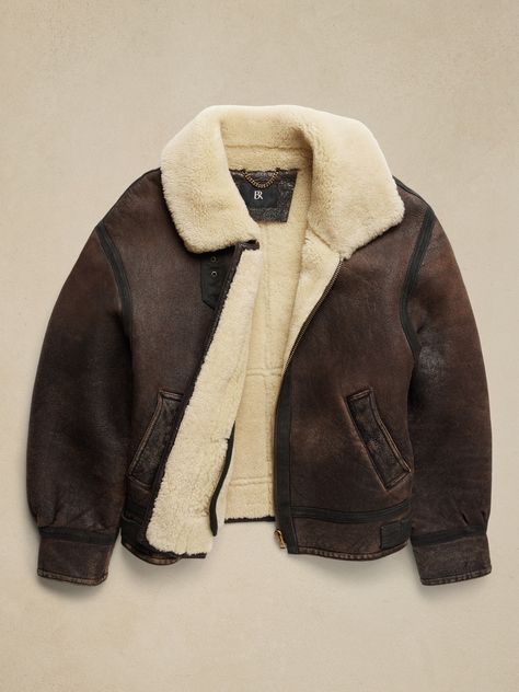 Adana Shearling Aviator Jacket | Banana Republic Aviator Outfit Aesthetic, Mens Aviator Jacket, Light Winter Jacket, Cool Winter Jackets, Stylish Winter Jackets Women, Aviator Jacket Men, Aviator Jacket Outfit, Aesthetic Jacket, Leather Shearling Jacket