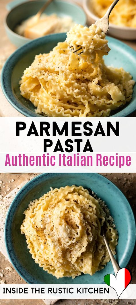 Parmesan Pasta - Authentic Italian Recipe. Pasta ribbons are tossed with butter, olive oil, black pepper and lots of parmesan for an incredibly simple comfort food recipe that’s ready in 15 minutes. #pasta #parmesan #comfortfood #easyrecipes #Italianrecipes Pasta With Oil And Parmesan, Pasta Dishes With Olive Oil, Olive Oil And Parmesan Pasta, Olive Oil Parmesan Pasta, Simple Authentic Italian Recipes, Italian Cheese Pasta, Parmesan Rind Recipes, Parmigiano Reggiano Pasta, Parmesan Cheese Pasta