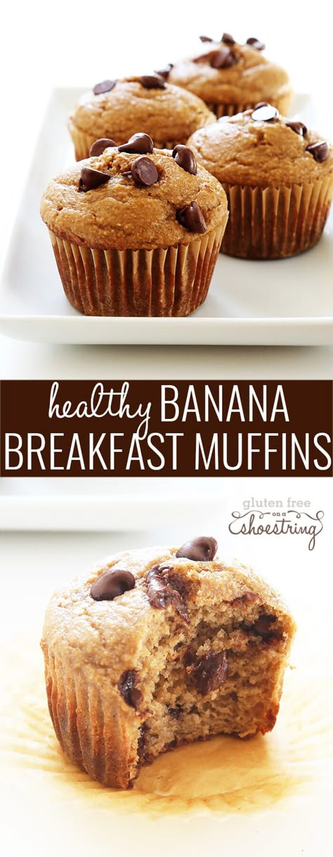 These super healthy gluten free banana breakfast muffins are made with no butter, no oil and no added refined sugars. Make the batter in the blender! Banana Breakfast Muffins, Breakfast Muffins Healthy, Banana Oatmeal Muffins Healthy, Banana Oatmeal Muffins, Healthy Breakfast Muffins, Muffins Healthy, Muffins Breakfast, Banana Breakfast, Gluten Free Banana