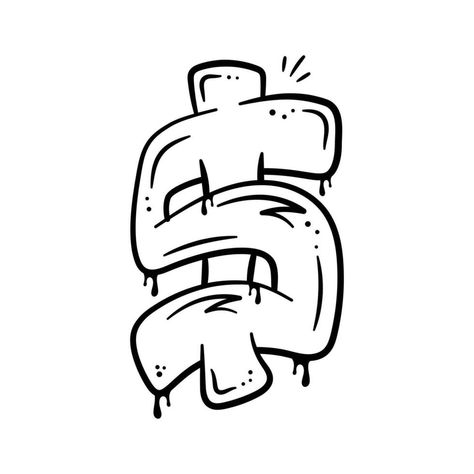 Dollar sign in graffiti art style, hand drawn sticker of dollar in modern style Graffiti Dollar Sign, Money Sign Drawing, Dollar Sign Drawing, Street Art Graffiti Cartoon, Simple Graffiti Art, Easy Graffiti Art, How To Do Graffiti, Cool Graffiti Art, Dollar Logo