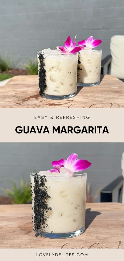 This easy Guava Margarita (Guavarita) is simple, refreshing and loaded with tropical flavors. It's made with tequila, guava juice, pineapple juice and coconut cream making it a refreshing summer cocktail! This is a great drink for Cinco De Mayo, 4th of July or any hot summer day. Spicy Guava Margarita, Guava Cocktail Recipes, Healthier Cocktails, Guava Cocktail, Guava Drink, Guava Margarita, Healthy Cocktail Recipes, Creative Drinks, Juice Pineapple