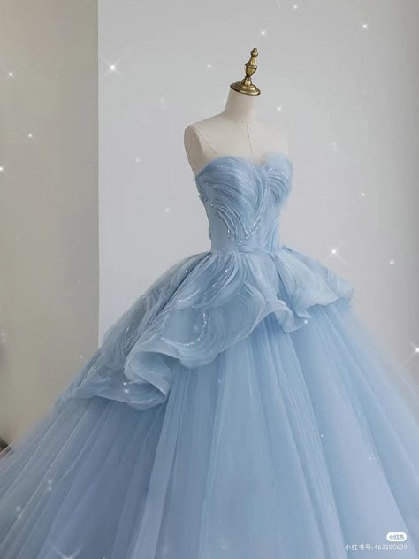 Blue Debut Dress, Blue Debut Gown, Ball Gown With Corset, Ball Gown Sleeves, Blue Fairy Dress, Princess Dress Blue, Ball Gown Blue, Tulle Princess Dress, Gown Sleeves