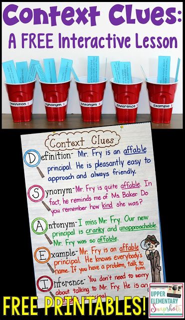 Context Clues Activities! This blog post features a context clues lesson, anchor chart, and interactive notebook entry! The free printables are available for immediate use! Context Clues Lesson, Context Clues Anchor Chart, Context Clues Activities, 5th Grade Ela, Third Grade Reading, 4th Grade Ela, 5th Grade Reading, 4th Grade Reading, 3rd Grade Reading