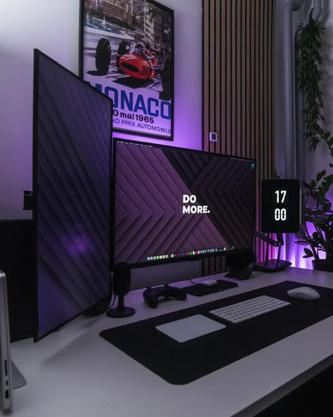 Do More Wallpaper, Desk Setup Workspace Inspiration, Desk Setup Workspace, Clean Desk Setup, Gaming Computer Room, Setup Pc, Best Gaming Setup, Dream Setup, Clean Desk