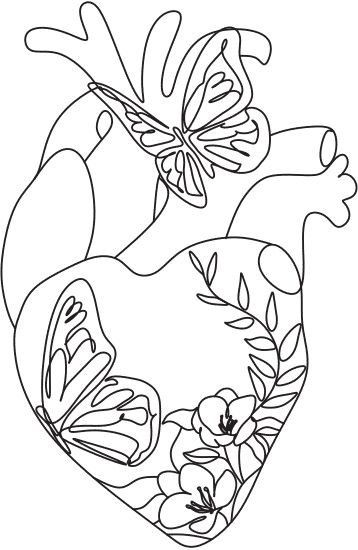 Heart With Flowers, Heart Drawing, Canvas Painting Designs, Butterfly Drawing, Easy Doodles Drawings, Flowers And Butterflies, Outline Drawings, Sewing Class, Coloring Book Art