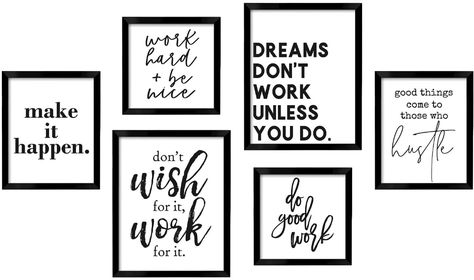 Gallery Frame Set, Inspirational Office, Gallery Wall Frame Set, Office Pictures, Inspirational Wall Decor, Photo Frame Design, Framed Quotes, Picture Frame Sets, Gallery Wall Frames