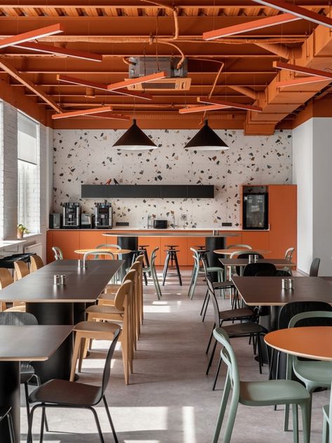 Promodo Offices - Kharkiv Office Lunchroom Ideas Interior Design, Cafeteria Office Design, Office Restaurant Design, Office Interior Design Commercial, Fun Corporate Office, Student Cafe Design, Tranquil Office Space, Office Canteen Design, Fastfood Design Interiors