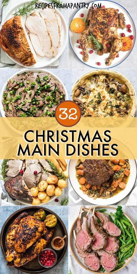 Come find best Christmas mains & entrees for your festive dinner including roast turkey, baked ham, roast chicken, rack of lamb, beef pot roast, salmon, sheet pan meals, vegetarian Christmas recipes, vegan christmas recipes. These Christmas main dishes also include non-traditional recipes like curry & casseroles. Some are Christmas main dishes for a crowd & some are make ahead. Get the easy Christmas menu ideas  / Christmas Recipes / Holiday recipes #christmas #recipes #turkey Christmas Meal For A Crowd, Traditional Southern Christmas Dinner, Easy Christmas Dinner Ideas For A Crowd, Christmas Day Food Ideas Dinner, Easy Christmas Dinner For A Crowd, Christmas Dinner Ideas For Two, Small Christmas Dinner, Main Dishes For A Crowd, Christmas Dinner For A Crowd