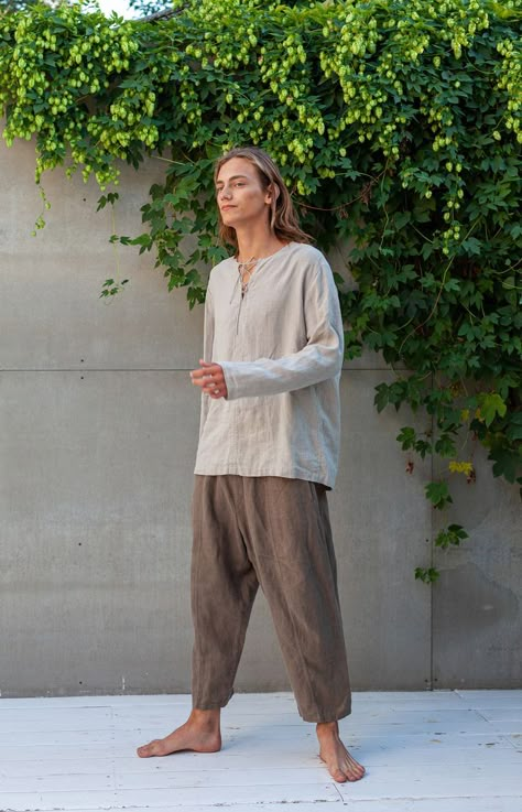 Linen Men Outfit, Mens Linen Clothing, Linen Outfit Men, Linen Clothes Men, Linen Trousers Outfit, Zen Clothing, Trousers Outfit Men, Mens Linen Outfits, Boho Men Style