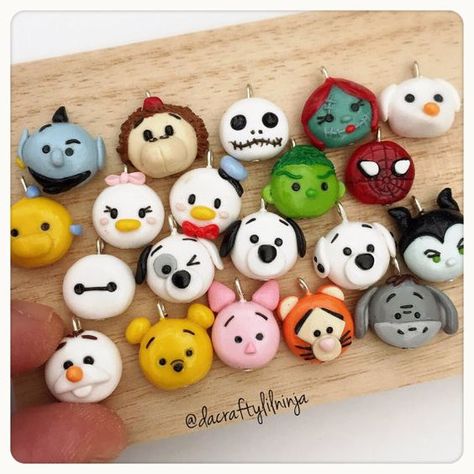 Tsum Tsum Phone or Bracelet Charm Polymer Clay by DaCraftyLilninja: Fimo Kawaii, Polymer Clay Disney, Crea Fimo, Polymer Clay Kawaii, Tanah Liat, Polymer Clay Diy, Fondant Figures, Cute Polymer Clay, Clay Figurine