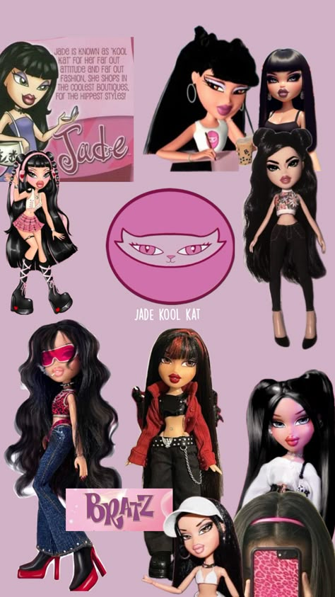 Jade Kool Kat bratz wallpaper #bratz Bratz Dolls Jade Outfit, Bratz Icons Aesthetic Jade, Bratz Costumes, Jade Bratz Aesthetic, Bratz Babies, Bratz Costume, Bratz Aesthetic Outfit, Bratz Halloween, Bratz Fits