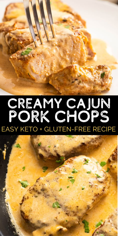 You'll love these Creamy Cajun Pork Chops when you need a quick, low-carb dinner! Get the juiciest, thick-cut pork chops with a deliciously flavorful sauce in this easy one-pan recipe. Crock Pot Keto Pork Chops, Keto Pork Chops And Gravy, Low Carb Meals Easy Dinners Pork, The Best Keto Recipes.com, Best Keto Pork Chops Ever, Keto Dinner Recipes Pork Chops, Pork Chop In Sauce, Healthy Easy Dinner Low Carb, Keto Meal Recipes Dinner