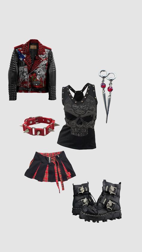 #punk #aesthetic Metal Punk Outfit, Pjo Highschool, Emo Grunge Outfits Punk Rock, Punk Outfits 90s, Girl Punk Outfits, Hardcore Punk Outfits, Punk Y2k Outfits, Hardcore Punk Fashion, Punk Rock Outfits For Women