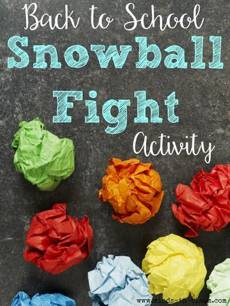 This back to school "snowball" fight activity will have your students getting up and moving around the classroom to get to know each other. Extend the activity by repeating it with new facts--or use the same ones again! First Week Activities, Get To Know You Activities, First Day Activities, First Days Of School, Beginning Of School Year, First Day Of School Activities, Icebreakers, Beginning Of Year, First Week Of School