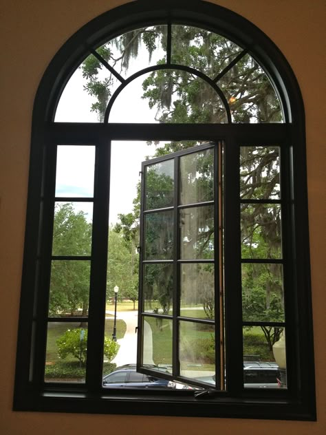 Arched Black Windows, Black Arched Windows, Big Arched Windows, Different Shaped Windows, Large Arched Windows, Black Arch Window, Window Arch, Fancy Window Design, Round Top Windows