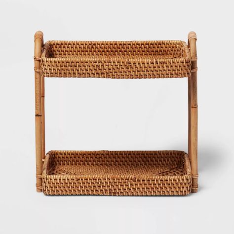 Natural Woven Tiered Vanity Bathroom Tray - Threshold™ : Target Dorm Bathroom, Beachy Room, Countertop Storage, Bathroom Tray, Vanity Bathroom, Boho Bathroom, Apartment Bathroom, House Room, Room Inspiration Bedroom