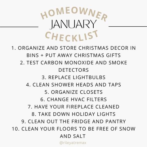 January Checklist, Homeowner Checklist, Happy Homemaking, Home Maintenance Checklist, House Chores, Life Binder, Diy Home Cleaning, Cleaning Day, Home Management