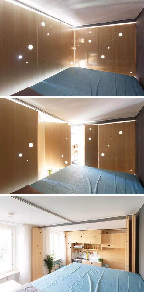 Living Big In A 30 SQM Apartment – A Creative Design Approach Maximize One Bedroom Apartment, Never Too Small Micro Apartment, Japan Tiny Apartment, Studio Apartment Hidden Bed, Micro Apartments Japan, Bedroom Divider, Smart House, Studio Flat, Bed In Closet