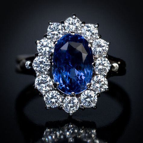 Vintage 3.77 Ct Sapphire Diamond Engagement Ring - Antique Jewelry | Vintage Rings | Faberge Eggs Classic Sapphire Ring, Ruby Diamond Engagement Ring, Sapphire Antique Ring, Sapphire Diamond Engagement Ring, 45th Wedding Anniversary, Vintage Sapphire Ring, Diamond Sapphire Engagement Ring, Sapphire Diamond Engagement, Engagement Rings Sale