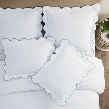 Emma Scalloped Bedding Caitlin Wilson, Elegant Bedding, Bed Linens, Monogram Frame, Ballard Designs, King Duvet, Luxury Linen, White Bedding, Queen Duvet