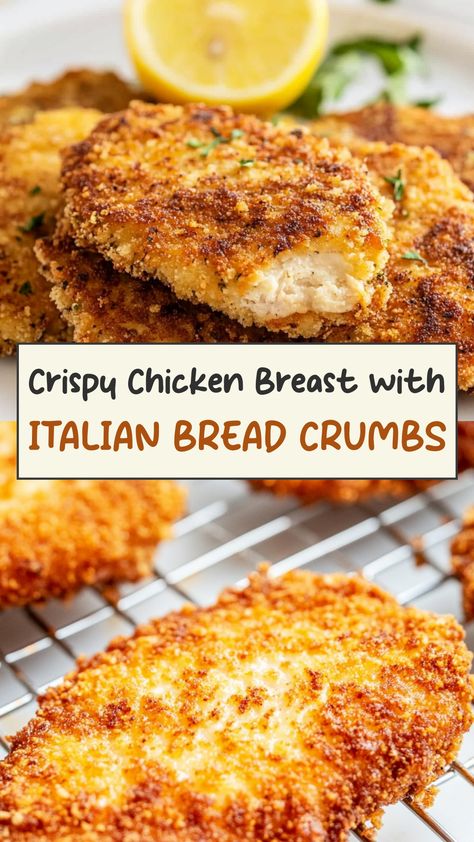 Discover a delicious recipe for juicy chicken breast coated in savory Italian bread crumbs. This easy-to-make dish is perfect for weeknight dinners or special occasions. The combination of tender chicken and flavorful seasonings will have your family asking for seconds! Enjoy a taste of Italy right in your own kitchen with this mouthwatering meal option. Serve it alongside your favorite sides for a complete and satisfying dinner that everyone will love. Bon appétit! Italian Breaded Chicken Cutlets, Baked Chicken Recipes Bread Crumbs, Chicken With Italian Bread Crumbs, Chicken Italian Bread Crumbs Recipe, Olive Garden Breaded Chicken, Italian Bread Crumbs Chicken, Recipes With Italian Bread Crumbs, Baked Chicken Recipes Breaded, Bake Breaded Chicken