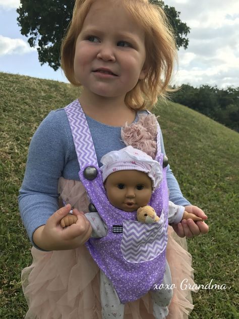 See this darling little redhead in these photos? She's my spunky granddaughter and to say she loves her doll is an understatement. Las... Doll Carrier Pattern Free, Baby Doll Carrier Sewing Pattern, Baby Doll Carrier Pattern Free, Doll Carrier Free Pattern, Doll Carrier Sewing Pattern, Baby Doll Carrier Pattern, Doll Carrier Pattern, Baby Doll Carrier, Carrier Pattern