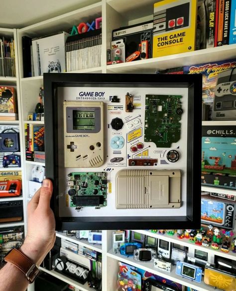 Video Game Office Design, Nerdy Gallery Wall Ideas, Game Controller Organization, Video Game Setup Aesthetic, Classy Nerdy Decor, Geek Interior Design, Nerdy Gallery Wall, Nerd Cave Ideas, Diy Gamer Decor