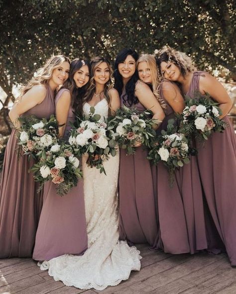 Rosewood Wedding Color Flowers, Dark Mauve Wedding, Rosewood Bridesmaid Dress, Mulberry Bridesmaid, Dusty Purple Bridesmaid Dresses, Mauve Bridesmaid Dresses, Country Wedding Colors, Mauve Wedding Colors, Bridesmaid Color