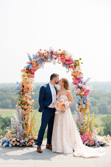 Whimsical Summer Wedding at The Mansion at Natirar | Maggie + Ty Wedding Ideas Summer Colors, Pastel Wedding Theme, Bridgerton Wedding, Colorful Summer Wedding, Wildflower Wedding Theme, Lover Album, Rainbow Wedding, Bright Wedding, Summer Wedding Colors