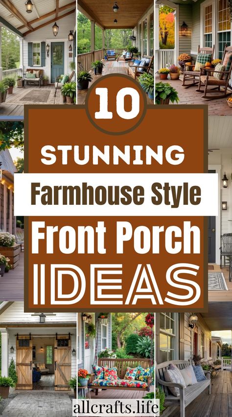 Stunning Farmhouse Style Front Porch Ideas Farmhouse Porch Lights Front Door, Decorating Ideas For Porches, Rustic Porch Furniture Ideas, Backdoor Porch Ideas, Two Tone Front Porch, Modern Farmhouse Front Porch Decor Ideas, Cozy Small Porch Ideas, Covered Porches And Decks, Country Porch Ideas Rustic