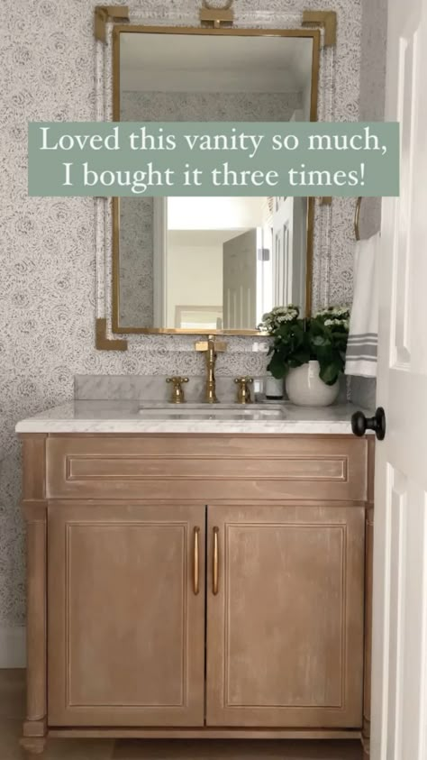 Guest Bathroom Ideas White Vanity, Two Single Vanity Bathroom Ideas, Vanity For Half Bathroom, 48 In Bathroom Vanity Ideas, Vanity With Sconces On Side Walls, Light Half Bathroom Ideas, Premade Bathroom Vanity, Half Bath Cabinet Ideas, Cheap Vanity Ideas Bathroom