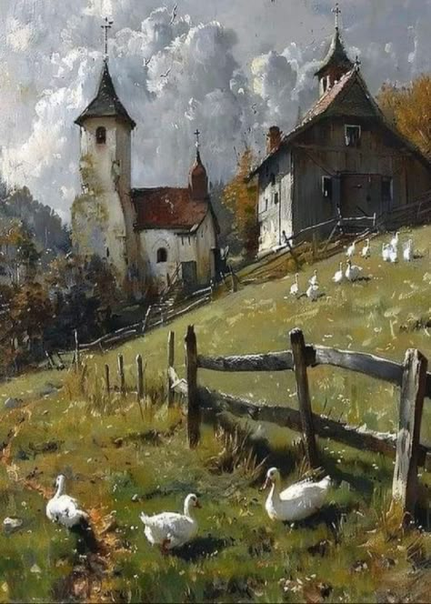 Peisaj Abstract, Pintura Exterior, Cottage Art, Landscape Art Painting, Tableau Art, Impressionism Art, Arte Inspo, Classical Art, Vintage Painting