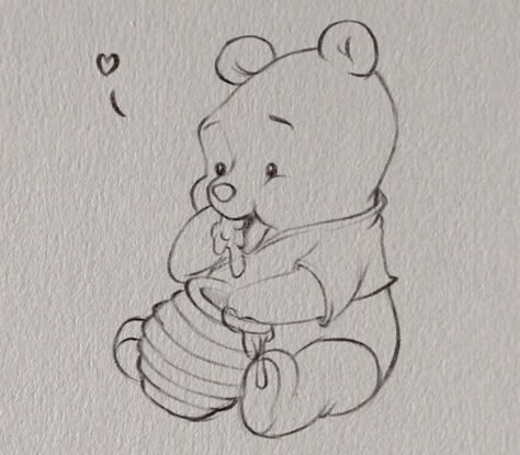 Bear With Honey Tattoo, Honey Drawing Cute, Cute Pencil Drawings Easy, Winnie Pooh Drawing, Tattoos Winnie The Pooh, Honey Bear Tattoo, Pooh Bear Tattoo, Winnie The Pooh Tattoo, Winnie The Pooh Tattoos