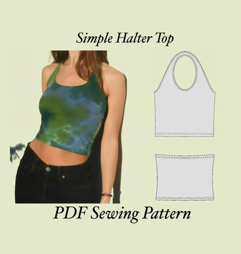 Simple Halter Top Sewing Pattern Size Eu 34-44 XS-L PDF - Etsy Australia Halter Top Sewing, Halter Top Sewing Pattern, Pola Top, Top Pattern Sewing, Crop Top Sewing, Tank Top Sewing Pattern, Crop Top Sewing Pattern, Halter Top Pattern, Sewing Top