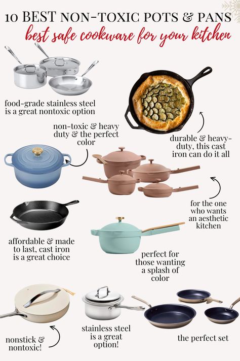 non-toxic pots and pans Oven Safe Cookware, Nice Pots And Pans, Cute Pots And Pans Aesthetic, Best Pots And Pans Cookware Set Nonstick, Best Kitchen Pots And Pans, Pot Sets Cooking, Cute Cooking Pots And Pans, Pan Sets Cooking, Cooking Pans Types Of