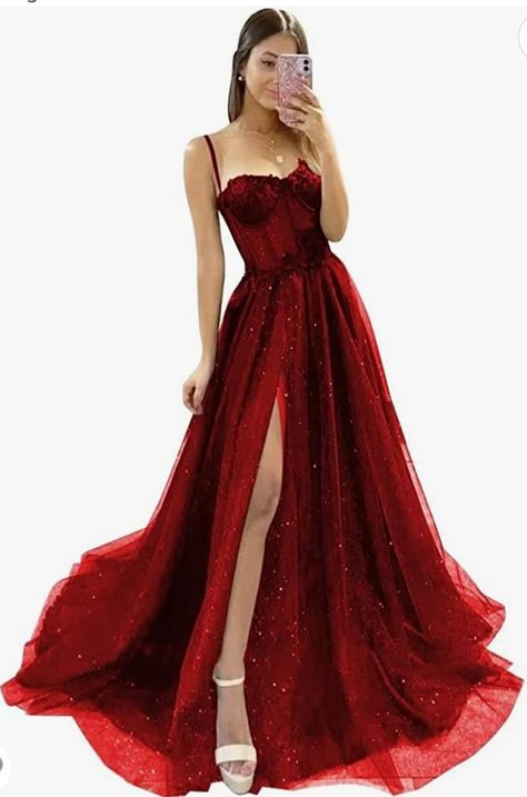 Vestidos Color Vino, Tulle Prom Dress Long, Tulle Prom Dresses, Ruffle Prom Dress, 파티 드레스, Evening Party Gowns, Prom Dress Inspiration, Red Prom, Grad Dresses