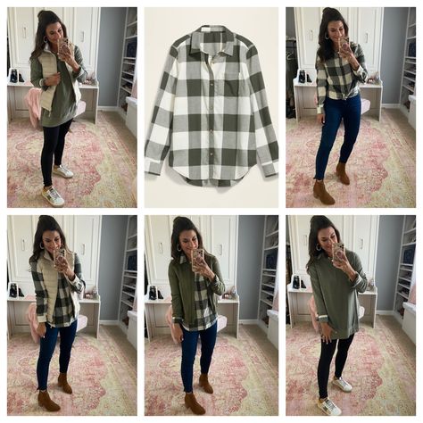 How to wear a green plaid shirt for fall and winter - Size down in the tunic. Wearing the small but need the XS. Size down in the jeans. Wearing a 26. Everything else is true to size. Wearing a small in the plaid shirt, vest, and leggings. Jackets linked are similar items. #justpostedblog #ShopStyle #shopthelook #MyShopStyle #OOTD #LooksChallenge #ContributingEditor #Lifestyle Green Plaid Shirt Outfit, Business Casual Fall Outfits, Western Fall Outfits, Outfits For Women In 30s, Plaid Shirt Outfit, Fall Outfits For Women Over 50, Cute Fall Outfits For Women, Casual Fall Outfits For Women, Fall Business Casual Outfits