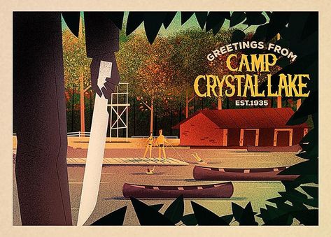 Crystal Lake Camp, Things To Do In La, Lake Aesthetic, Jason Friday, Camp Crystal Lake, Camping Aesthetic, Horror Artwork, Lake Trip, La Art