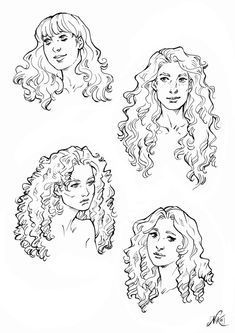 Curly Hair Comic Drawing, Cartoon Character Curly Hair, Big Curly Hair Drawing Reference, Flowing Curly Hair Drawing, Black Hair Sketch Drawings, Curly Hairstyles Art Reference, How To Draw 2c Hair, Drawing Hair Types, Thick Curly Hair Drawing