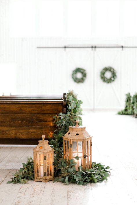 rustic wedding ideas callie manion Floral Aisle Markers, Aisle Markers Wedding, Wedding Pew Markers, Rustic Chic Wedding Ideas, Rustic Wedding Foods, White Sparrow Barn, Wood Lanterns, Evergreen Wedding, Rustic Wedding Showers