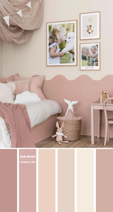 Dusty Pink Colour Scheme for Girl Bedroom Bedroom Colour Design Paint Colors, Two Tone Pink Bedroom, Bedroom Paint Light Colors, Pink Girls Bedroom Toddler, Dusty Pink Room Ideas, Dusty Pink Wall Color, Bedroom Paint Color Combinations, Pink Colour Bedroom Ideas, Room Color Themes Bedroom Ideas