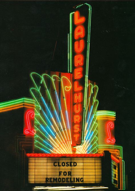 https://flic.kr/p/EFRYJU | Laurelhurst Theater Vintage Neon Sign Movie Marquee | Laurelhurst theater neon signage. A vintage movie marquee from an old folder of photos I came across. Don't know who took the pictures or remember where they came from, but they sure look nice. Marquee Illustration, Cinema Marquee, Marquee Signage, Vintage Movie Theater, Old School Movies, Movie Marquee, Bowling League, Neon Signage, Theatre Lighting