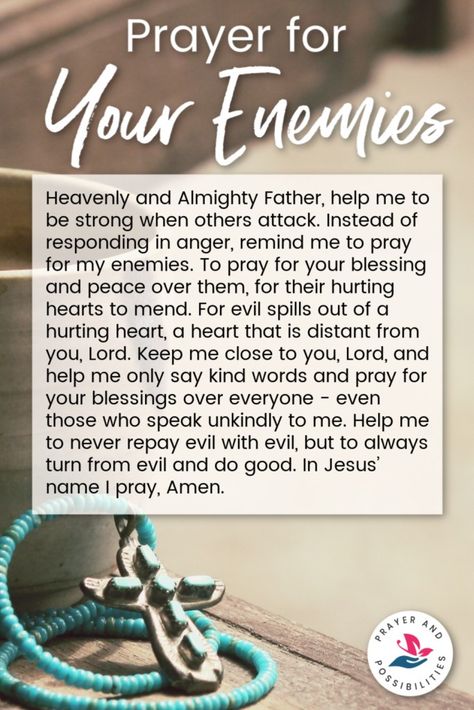 A daily prayer for your enemies. Pray to keep from repaying evil with evil, to hold your tongue, and pray for God’s blessings even over your enemies. Praying For You, Prayer For Enemies, Pray For Your Enemies, Hardened Heart, Prayer For My Family, Deliverance Prayers, Spiritual Warfare Prayers, Morning Prayer Quotes, Everyday Prayers